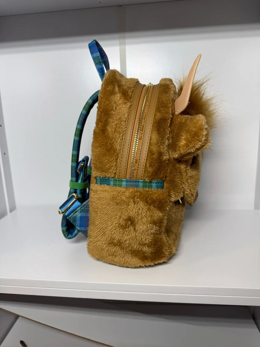 RARE Busch Gardens Loungefly Highland Cow Plush Mini Backpack Plaid NWOT